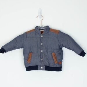 7 For All Mankind Baby Boys Chambray Puffer Jacket Corduroy Trim 12M Winter Fall